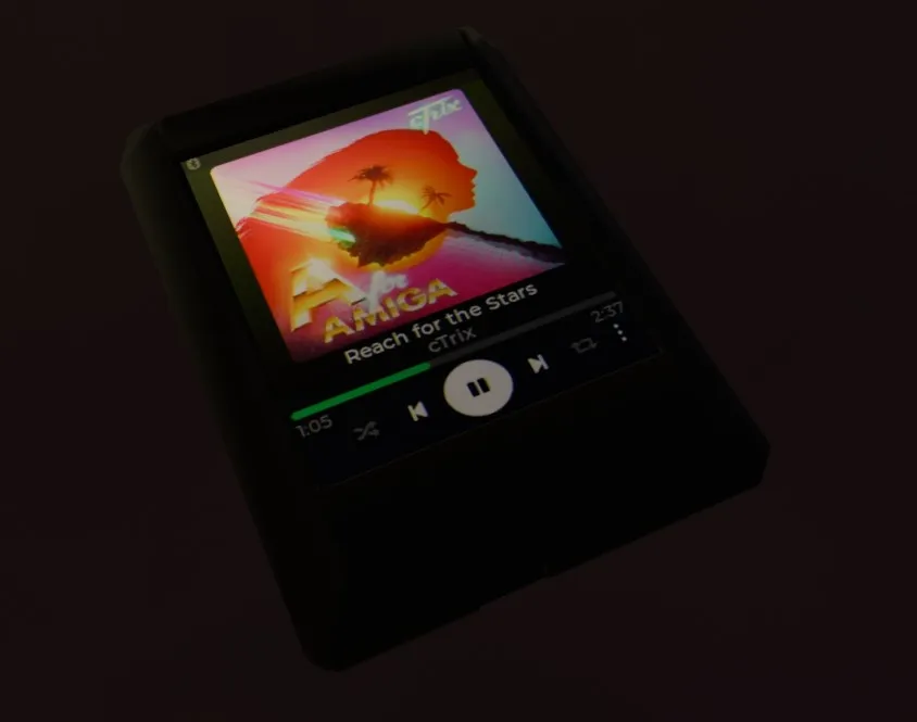 Fonix One playing music with album art on the touchscreen