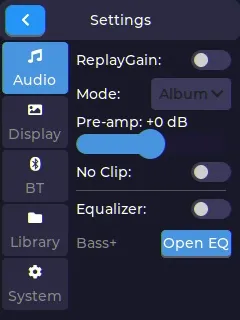 Settings screen